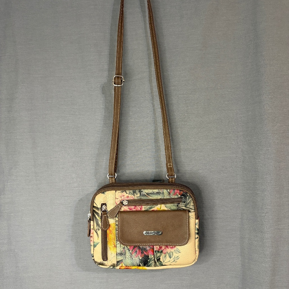 Multisac Multi Compartment Zippy Crossbody Purse Bag Valencia Floral Brown